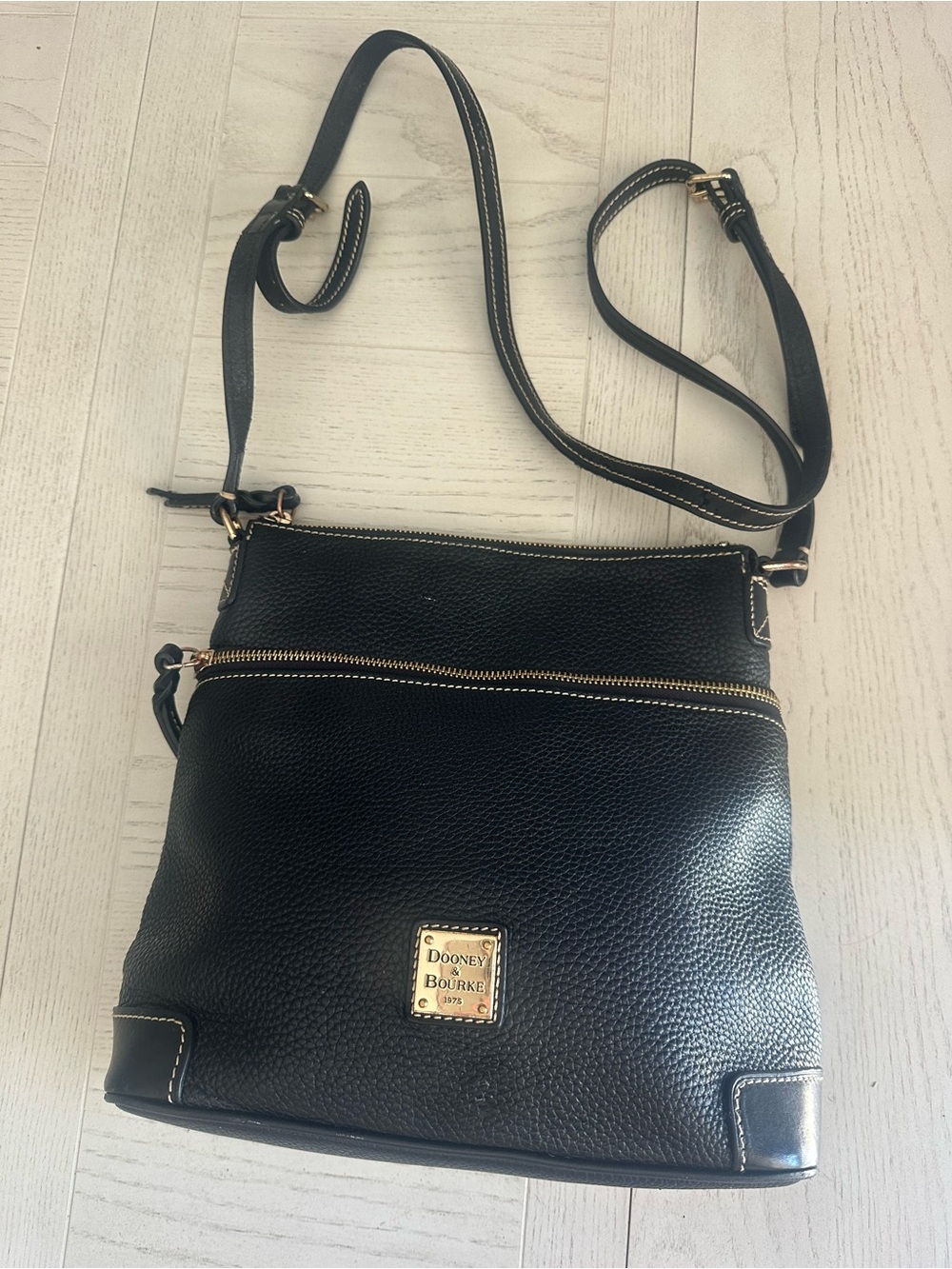Dooney & Bourke Black Pebble Leather Crossbody with Gold Hardware